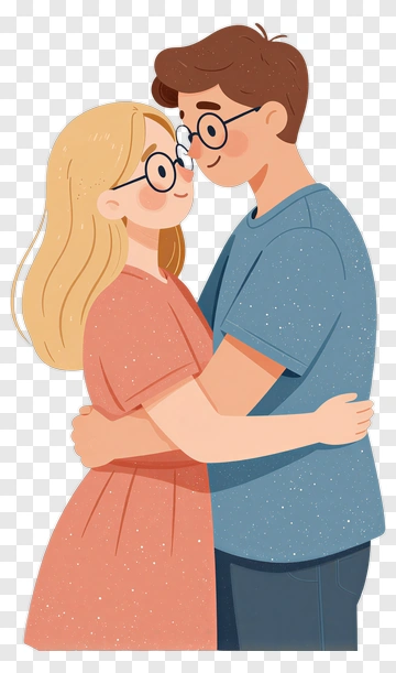 Couple Hugging With Glasses PNG
