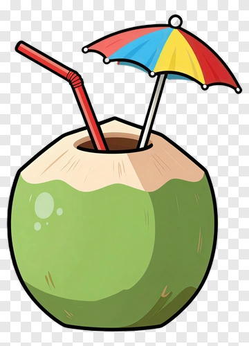 Coconut With Straw And Umbrella PNG
