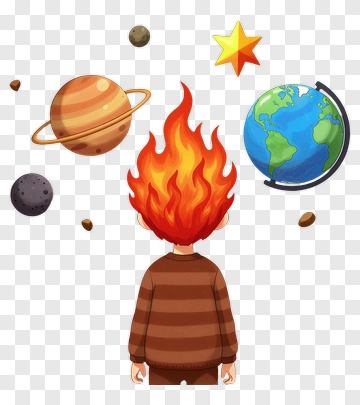 Child With Fire Hair Looking At Space PNG