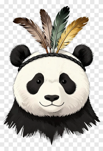Panda With Feathers Headband PNG