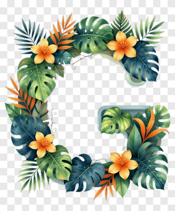 Tropical Letter G With Flowers And Leaves PNG