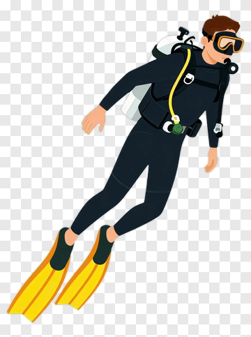 Scuba Diver With Yellow Flippers PNG