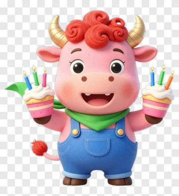 Happy Birthday Bull With Cupcakes PNG