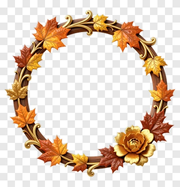 Autumn Wreath With Golden Leaves PNG