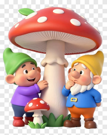 Two Garden Gnomes By A Mushroom PNG