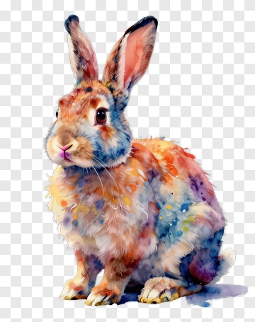 Colorful Watercolor Rabbit PNG