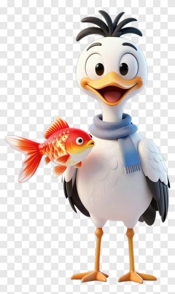 Cartoon Duck Holding Goldfish PNG