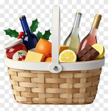 Picnic Basket With Wine And Fruit PNG