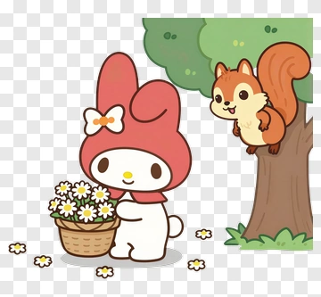 My Melody With Daisy Flowers And Squirrel PNG