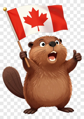 Happy Beaver Holding Canadian Flag PNG