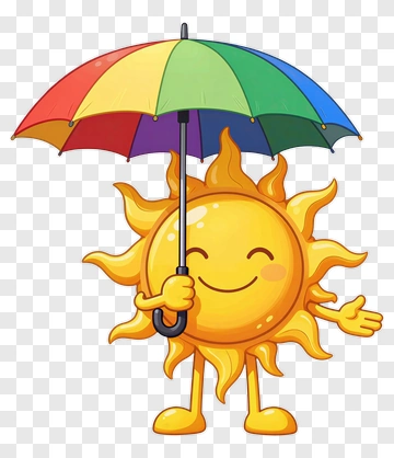 Sun Holding Rainbow Umbrella PNG