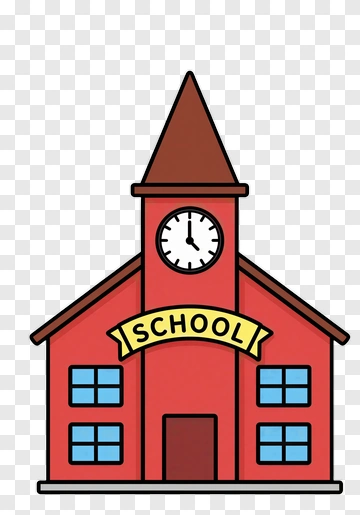 Red School Building With Clock Tower PNG