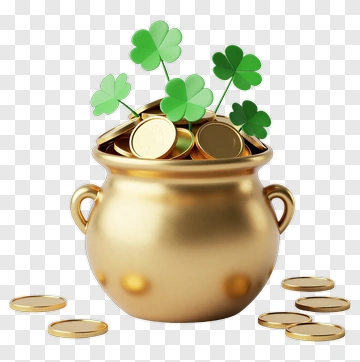 Golden Pot With Shamrocks And Coins PNG