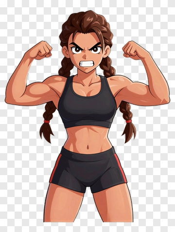 Female Athlete Flexing Muscles PNG