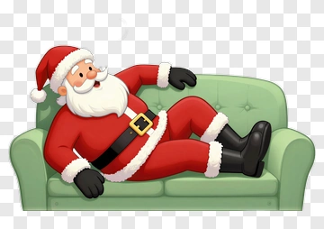 Santa Claus Relaxing On A Green Couch PNG