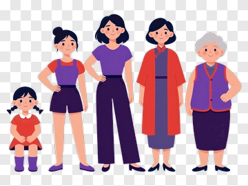 Family Of Five In Casual Outfits PNG