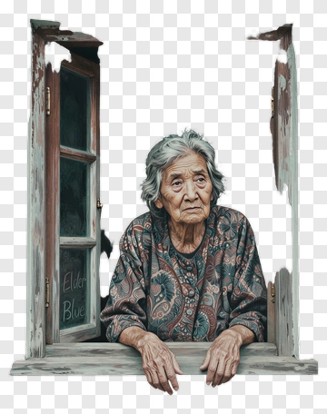 Elderly Woman Leaning On Window PNG