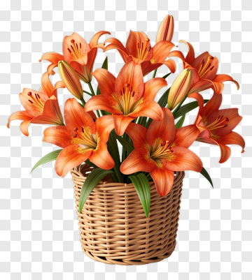 Orange Lily In Wicker Basket PNG