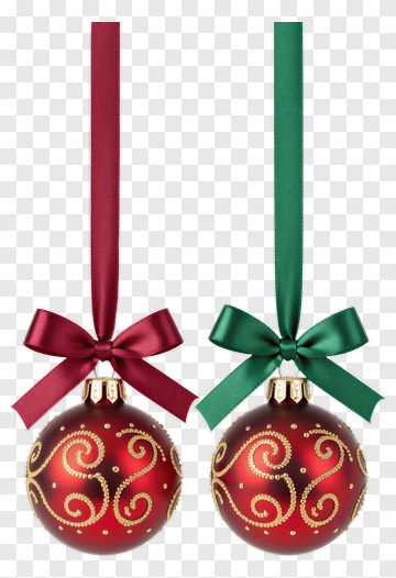 Two Christmas Ornaments With Ribbons PNG