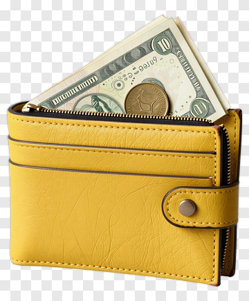 Yellow Leather Wallet With Cash PNG
