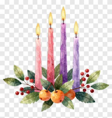 Watercolor Candles With Berries And Oranges PNG