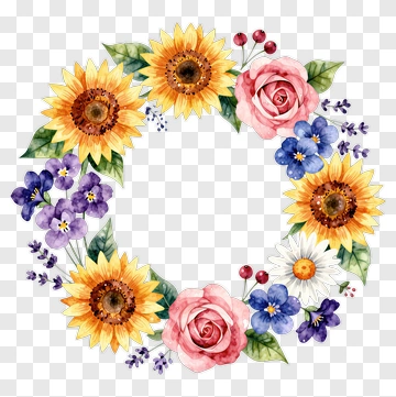 Watercolor Flower Wreath PNG