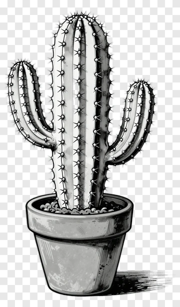 Hand Drawn Cactus In Pot PNG