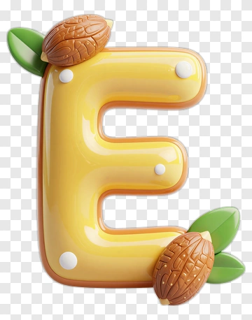 Yellow Letter E With Almonds And Leaves PNG