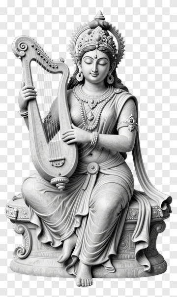Goddess Playing Harpsichord Statue PNG