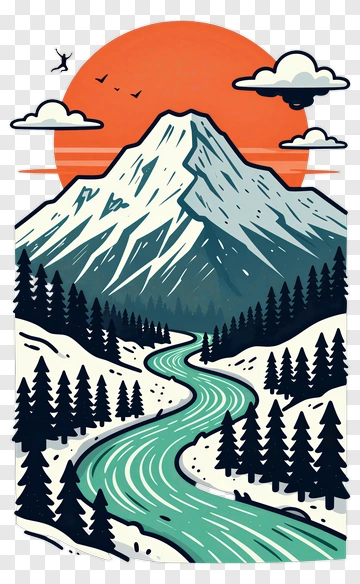 Mountain River Forest Scene PNG
