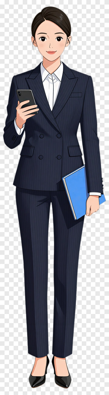 Cartoon Businesswoman In Suit Holding Phone PNG