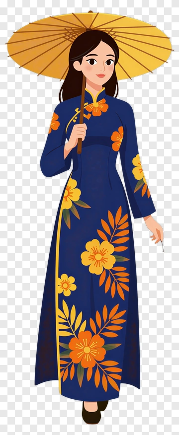 Woman In Ao Dai With Umbrella PNG