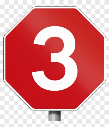 Red Octagonal Traffic Sign With Number Three PNG