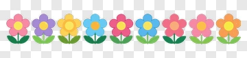 Row Of Colorful Cartoon Flowers PNG