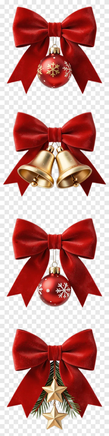 Red Velvet Bow With Christmas Decorations PNG