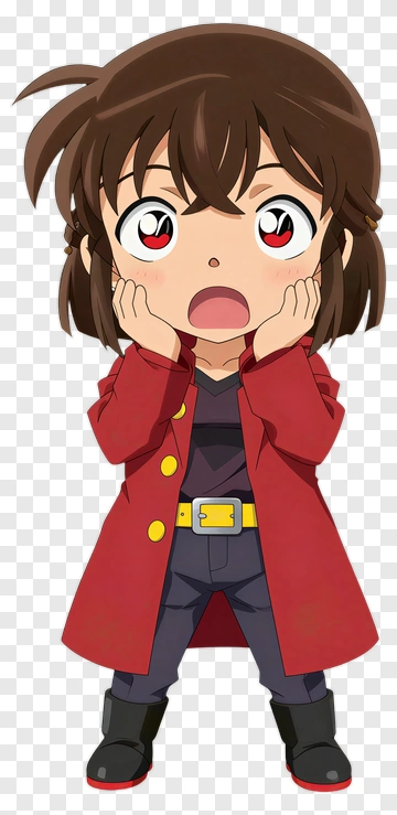 Surprised Anime Girl In Red Coat PNG