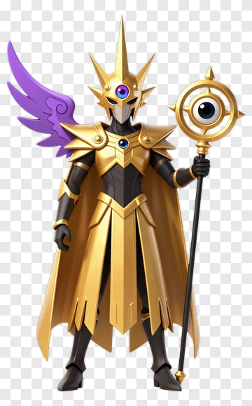 Golden God Warrior With Wings And Staff PNG