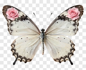 Butterfly With Pink Roses On Wings PNG