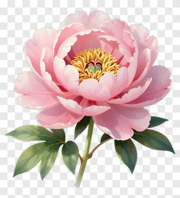 Pink Peony Flower With Green Leaves PNG