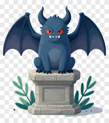 Blue Gargoyle Monster On Stone Pedestal PNG