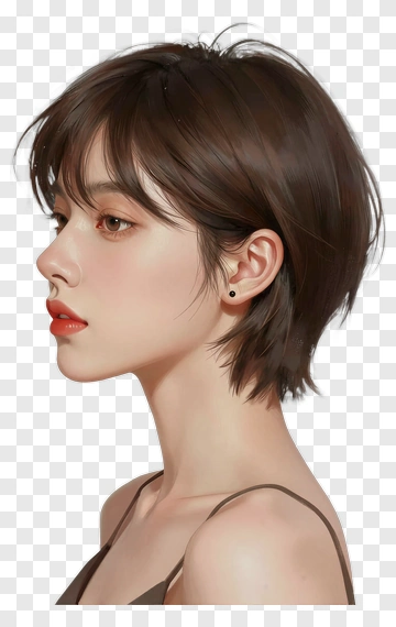 Woman With Short Hair And Red Lipstick PNG