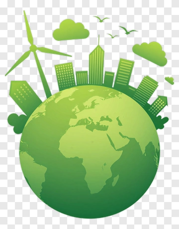 Green Earth With City And Wind Turbine PNG