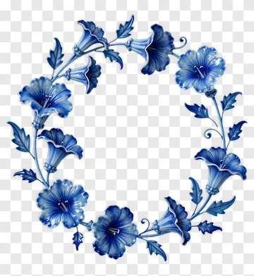 Blue Ceramic Flower Wreath PNG