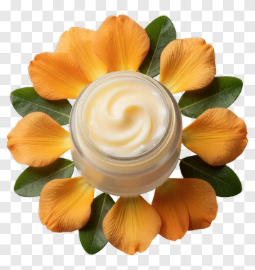 Cream With Yellow Petals And Green Leaves PNG