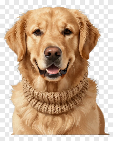 Golden Retriever Wearing Knit Scarf PNG