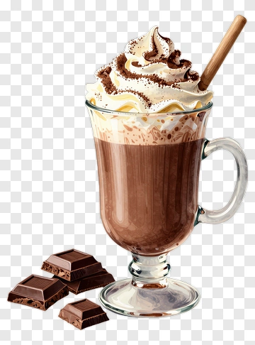 Hot Chocolate With Whipped Cream And Chocolate Bars PNG