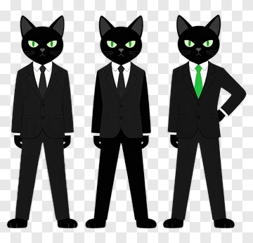 Three Black Cats In Business Suits PNG