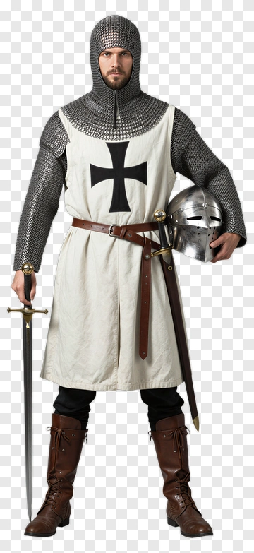 Knight In Chainmail And White Robe PNG