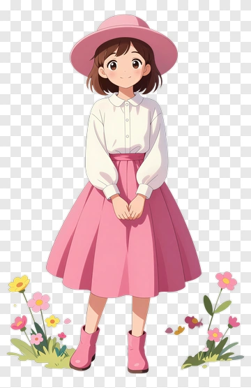 Cute Cartoon Girl In Pink Outfit PNG