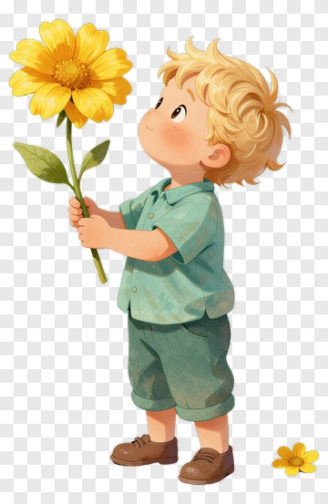 Child Holding Yellow Flower PNG